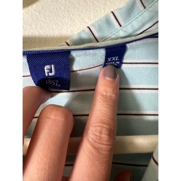 Men's Foot Joy Light Blue Short Sleeve Black Stripe Golf Shirt Sz XXL - Picture 3 of 3